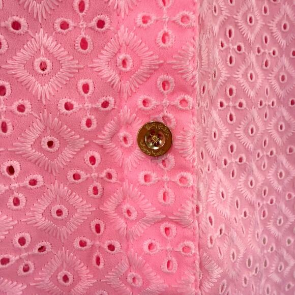 Lilly Pulitzer Sea Breeze Eyelet Button Down Top Pink Blossom Womens Size XS - Picture 7 of 12